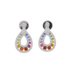 F424.2 Multi coloured sapphire and diamond drop earrings