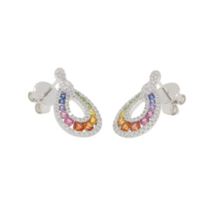 F424.2 Multi coloured sapphire and diamond drop earrings side