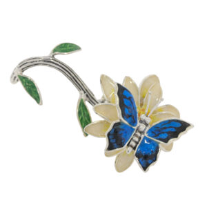 13461 Butterfly on flower top blue and white