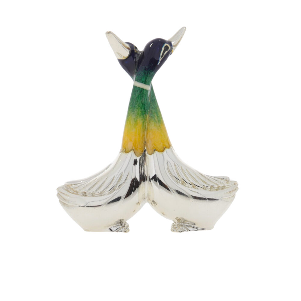 Saturno Sterling Silver and Enamel Ducks entwined Ornament
