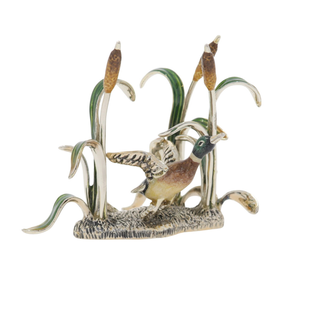 Saturno Sterling Silver and Enamel Duck in Bullrushes Ornament