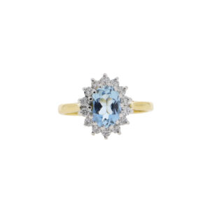 K156.4 Aquamarine and diamond cluster ring