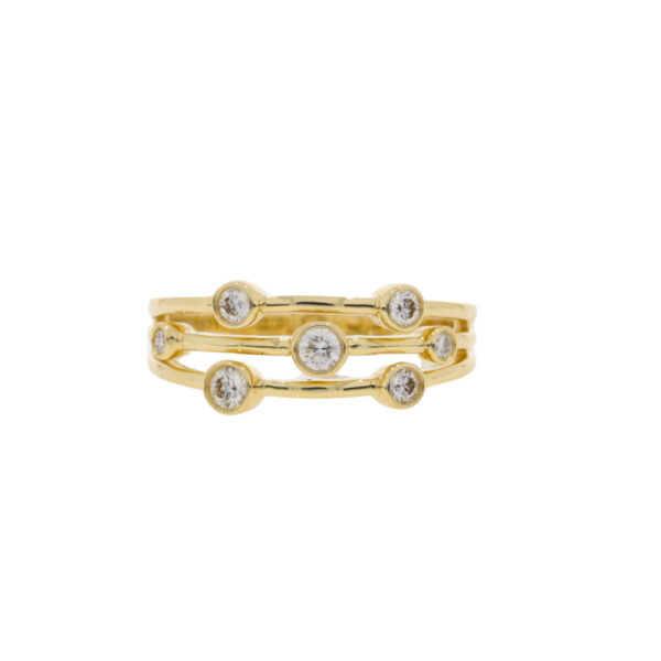 Diamond three row scattered bubble 18ct yellow gold ring