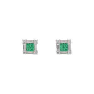 L425.2 Emerald and diamond square cluster earrings