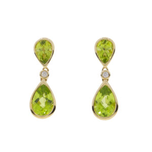 P425.2 Peridot and diamond drop earrings 9ct gold
