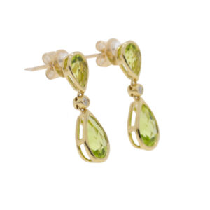 P425.2 Peridot and diamond drop earrings 9ct gold side