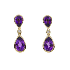 Q425.2 Amethyst and diamond drop earrings 9ct gold