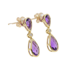 Q425.2 Amethyst and diamond drop earrings 9ct gold side