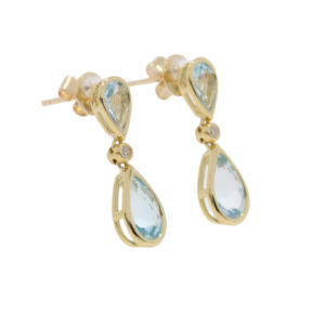 Q425.2 Blue topaz and diamond drop earrings 9ct gold side