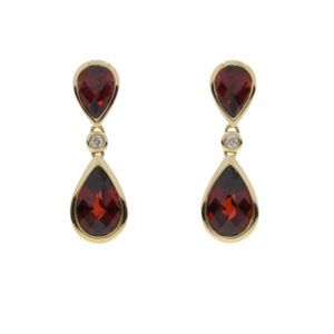 R425.2 Garnet and diamond drop earrings 9ct gold