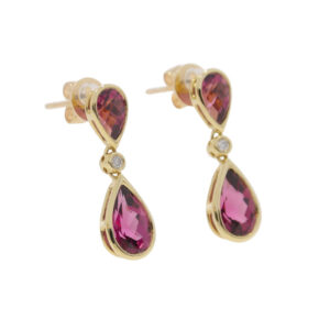 R425.2 Rhodolite garnet and diamond drop earrings 9ct gold side