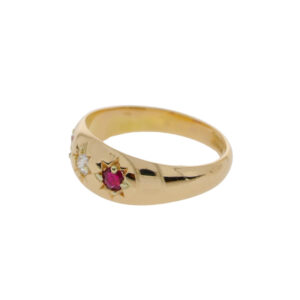 D135.4 Ruby and diamond three stone star set ring side 2
