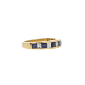 D94.4 Sapphire and diamond baguette and square half eternity ring side