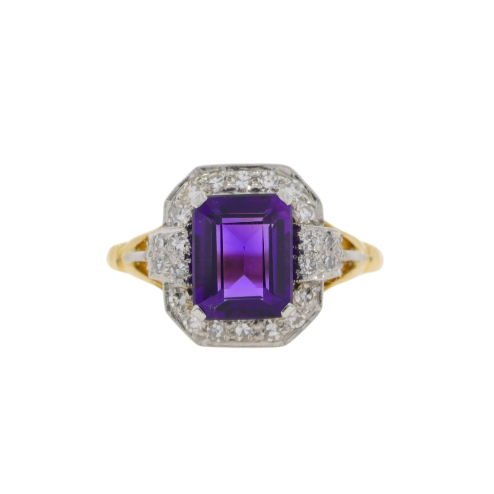Amethyst and diamond oblong cluster ring, platinum and 18ct gold mount