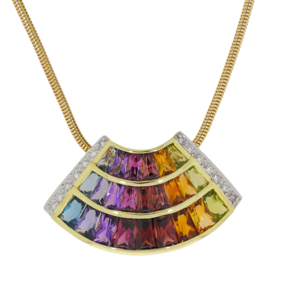 Multi gemstone three row radiating necklace by H.Stern, 18K gold mount and necklace