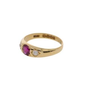W140.4 Ruby and diamond three stone ring side 2