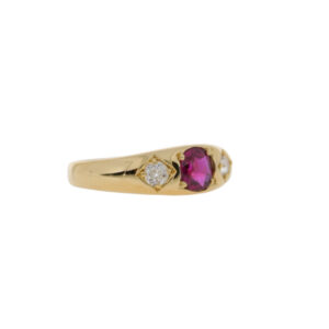 W140.4 Ruby and diamond three stone ring side