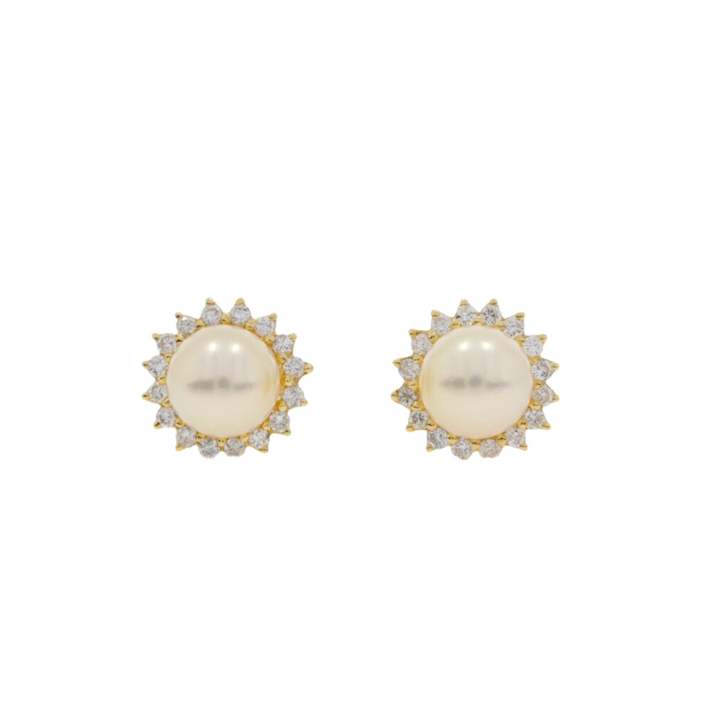 Akoya Cultured Pearl and diamond cluster earrings, 18ct gold mounts