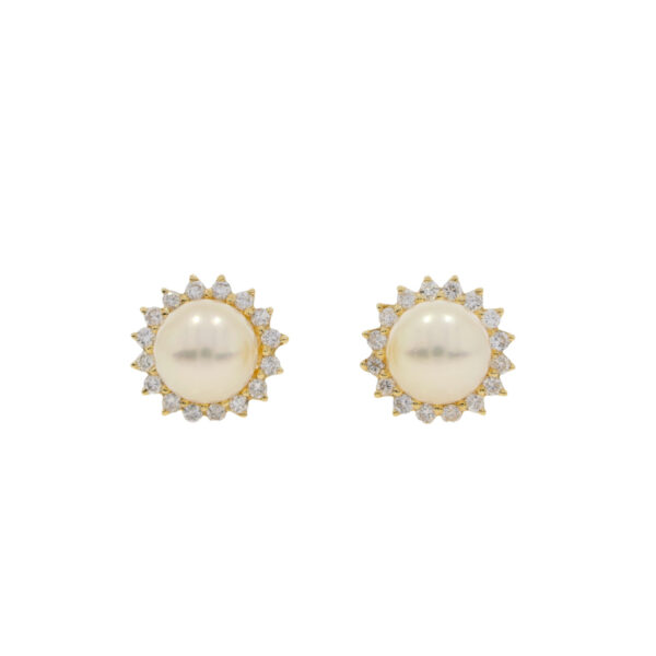 Akoya Cultured Pearl and diamond cluster earrings, 18ct gold mounts
