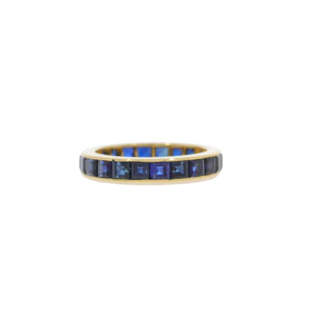 Sapphire square cut  full eternity ring, 18ct gold mount