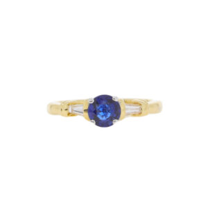 Z112.4 Sapphire single stone ring tapered baguette diamond sides