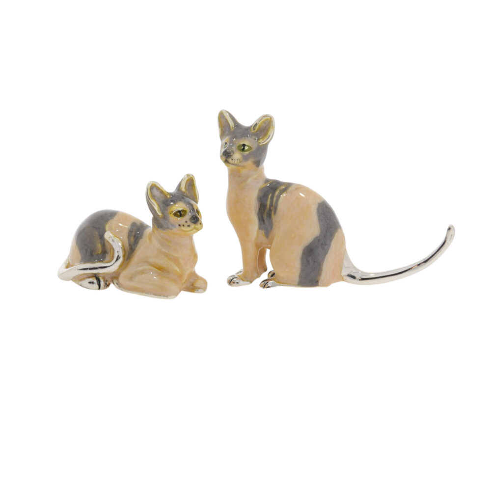Saturno Sterling Silver and enamel Sphynx cat ornaments