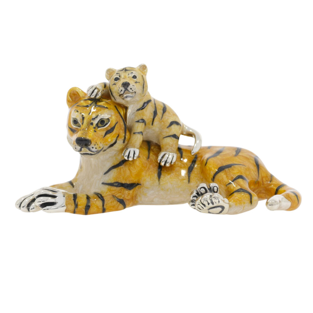 Saturno Sterling Silver and Enamel Tiger and Cub Ornament