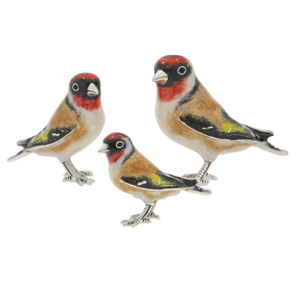 Saturno Sterling silver and enamel Goldfinch ornaments
