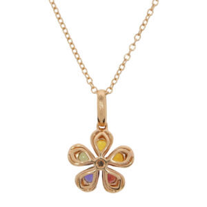 K269.5 Multi coloured sapphire and diamond flower cluster rose gold pendant back