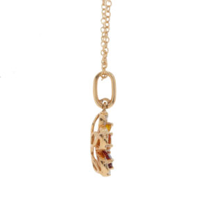 K269.5 Multi coloured sapphire and diamond flower cluster rose gold pendant end