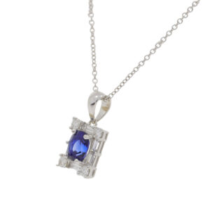 L269.5 Sapphire and diamond baguette and brilliant oblong cluster pendant side