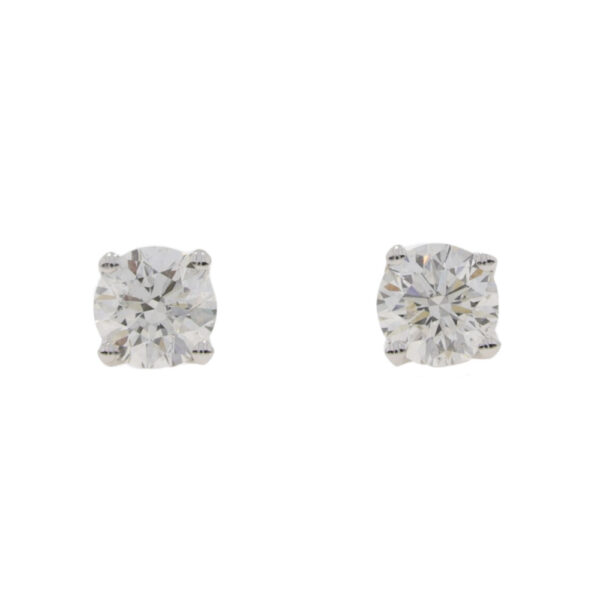 Diamond single stone certificated earrings 2.00cts, 18ct white gold mounts