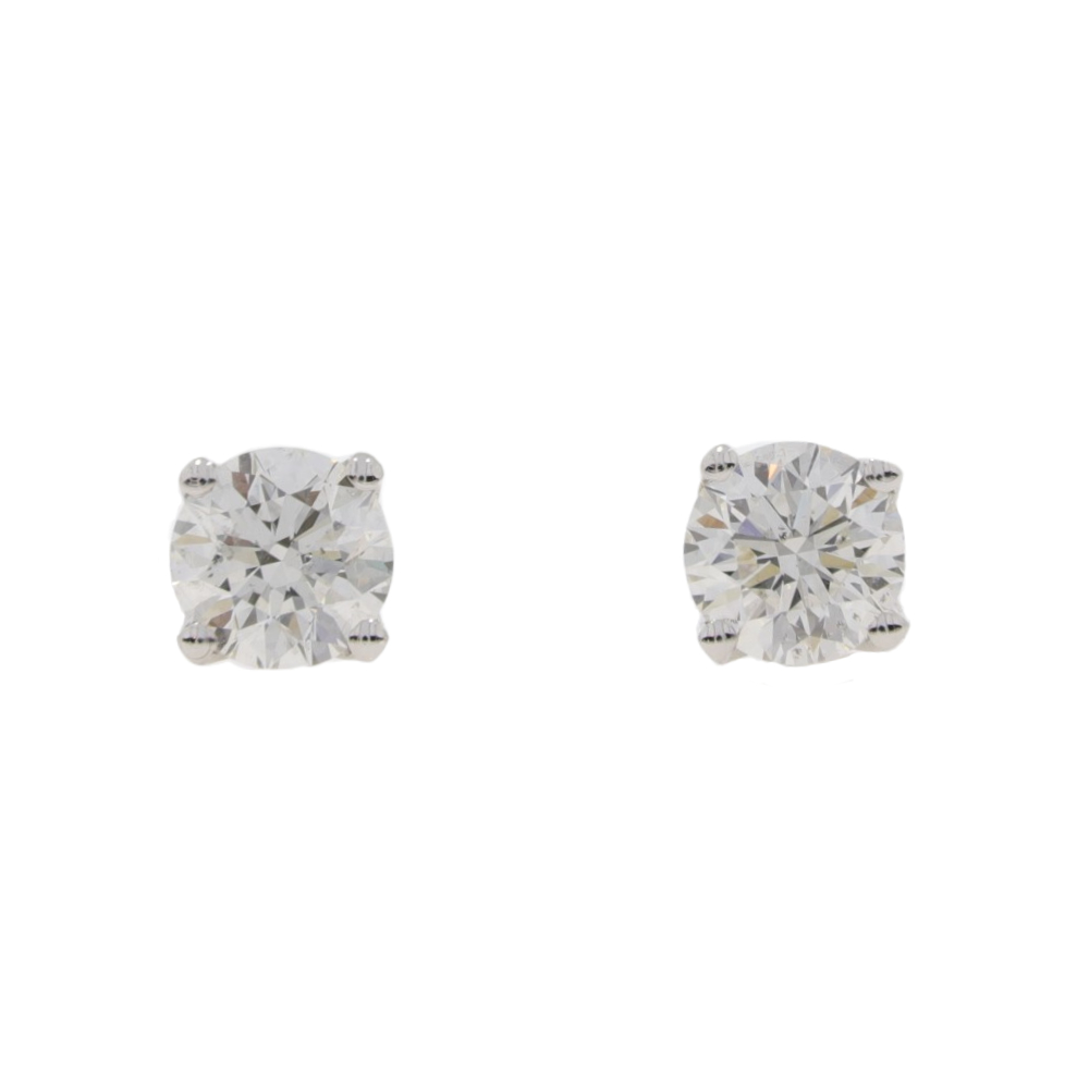 Diamond single stone certificated earrings 2.00cts, 18ct white gold mounts