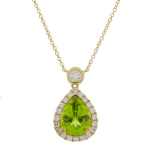 Q271.5 Peridot and diamond pearshaped cluster pendant