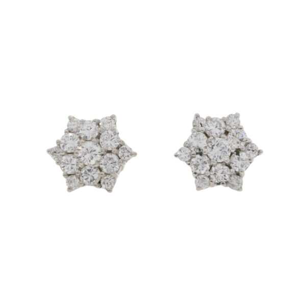Diamond two row cluster earrings, 18ct white gold mounts
