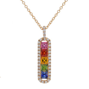 S271.5 Multi coloured sapphire and diamond rose gold drop pendant