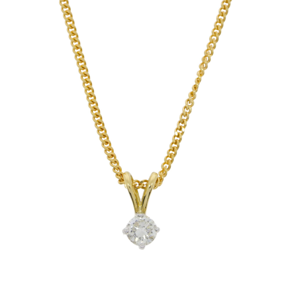 Diamond single stone pendant, 0.25ct 18ct gold mount and necklet